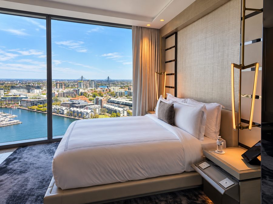 Crown Towers Sydney, guest room looking over Darling Harbour