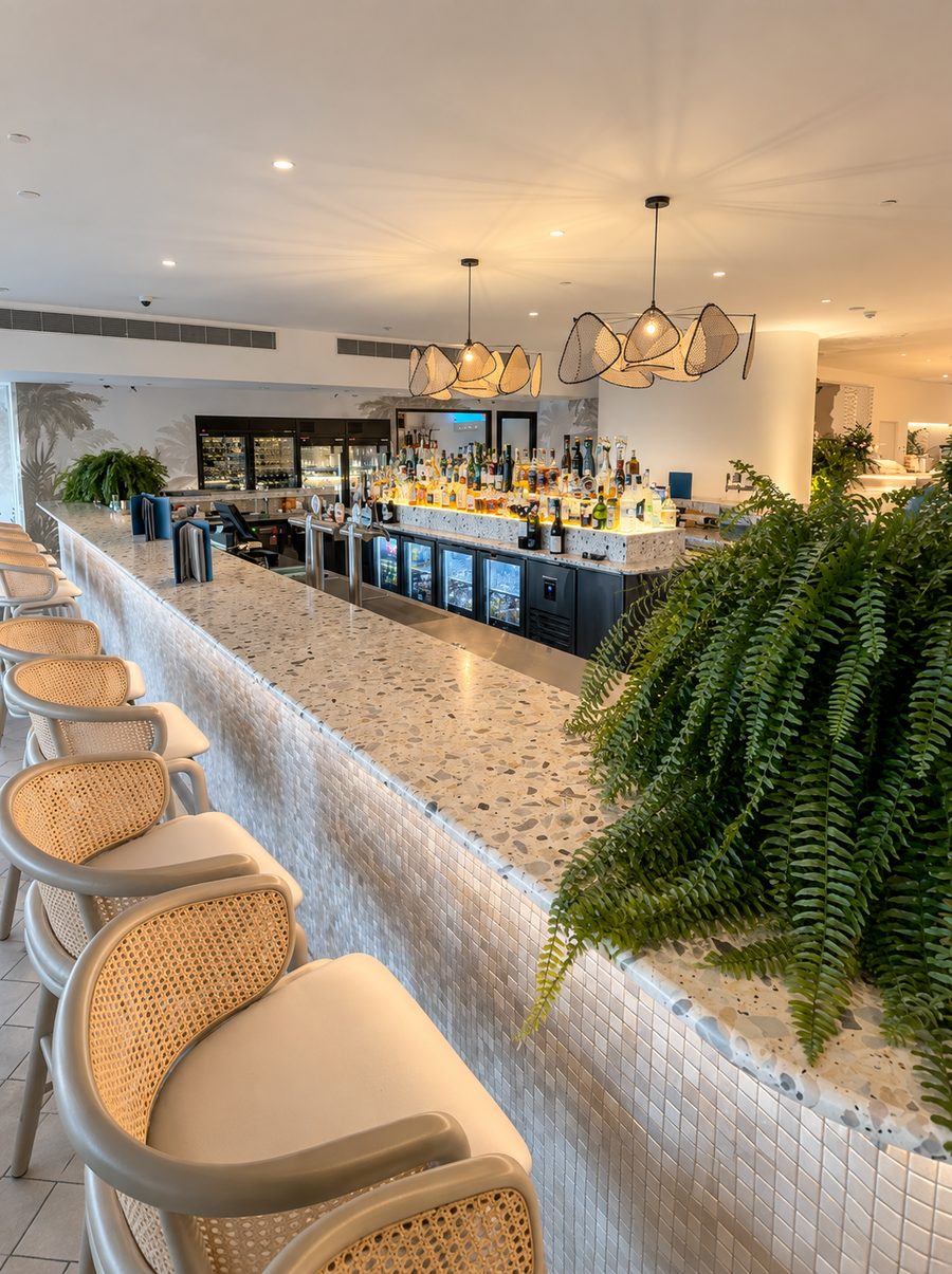 InterContinental Sydney Coogee Beach, terrazzo bar with rattan stools
