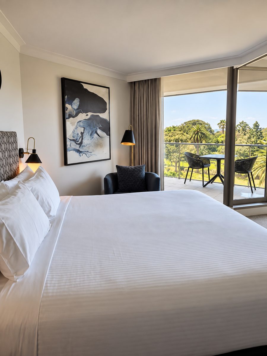 Pullman Quay Grand Sydney Harbour, suite bedroom with a balcony